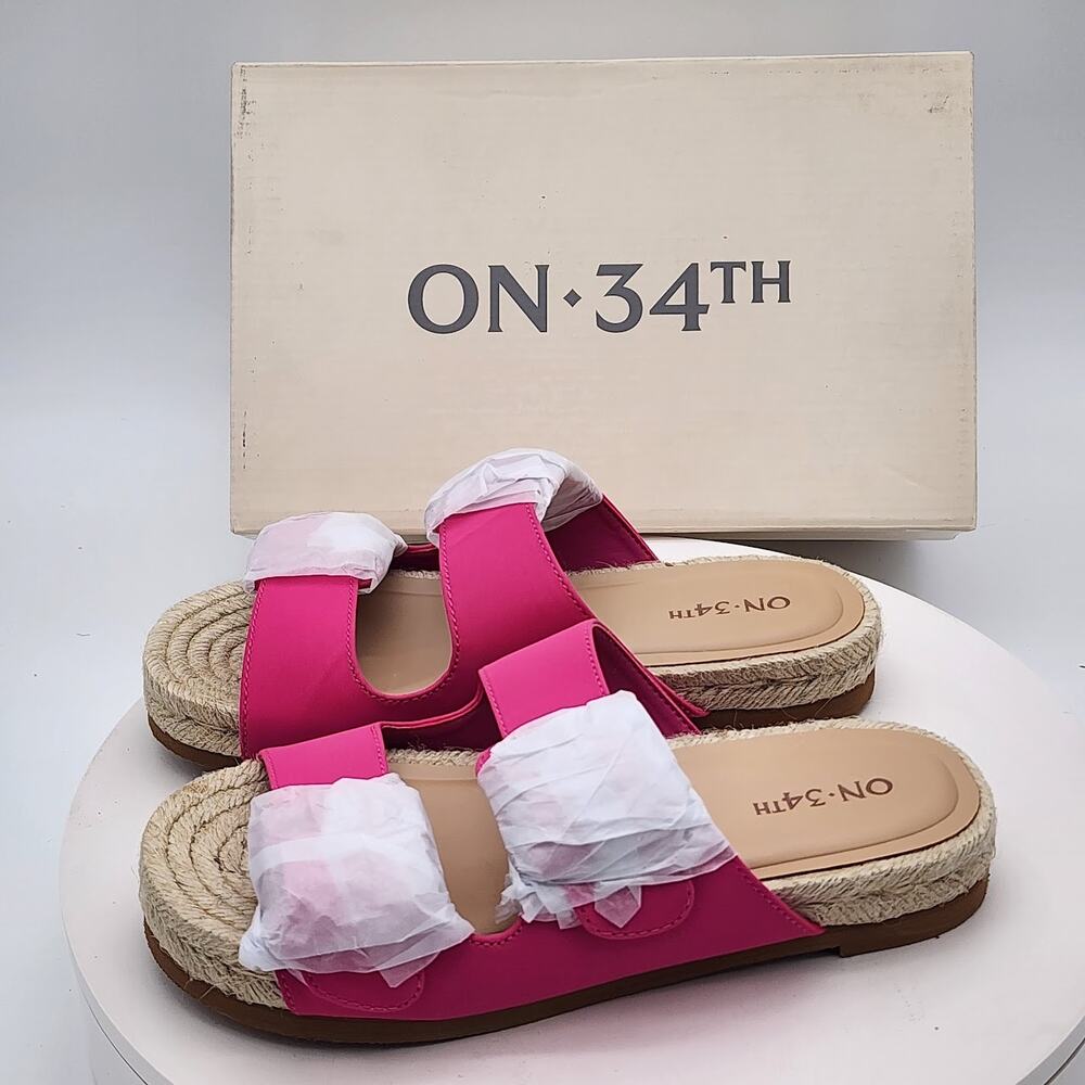 ON 34th Mila Pink Double Strap Espadrille Slide Sandals Women's Size 5M - Picture 4 of 5